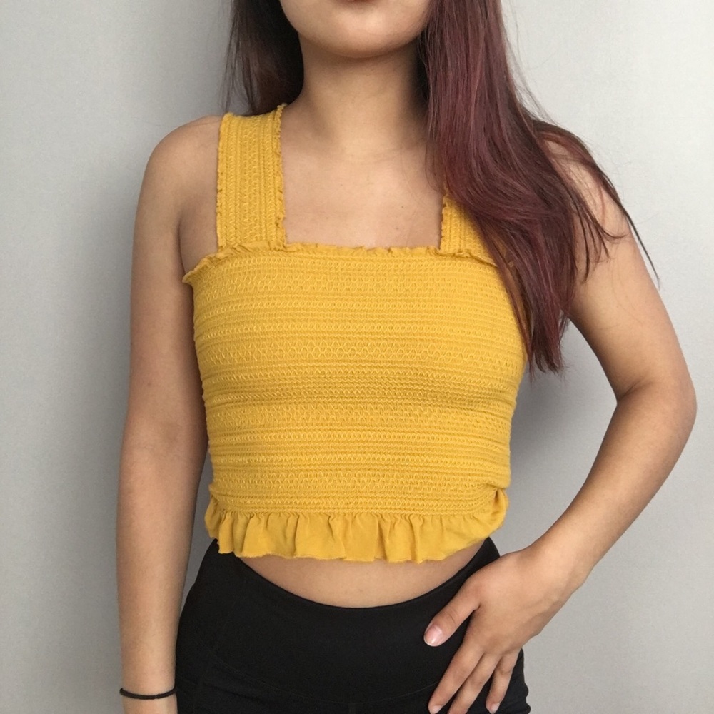 Yellow Smocked Crop Top